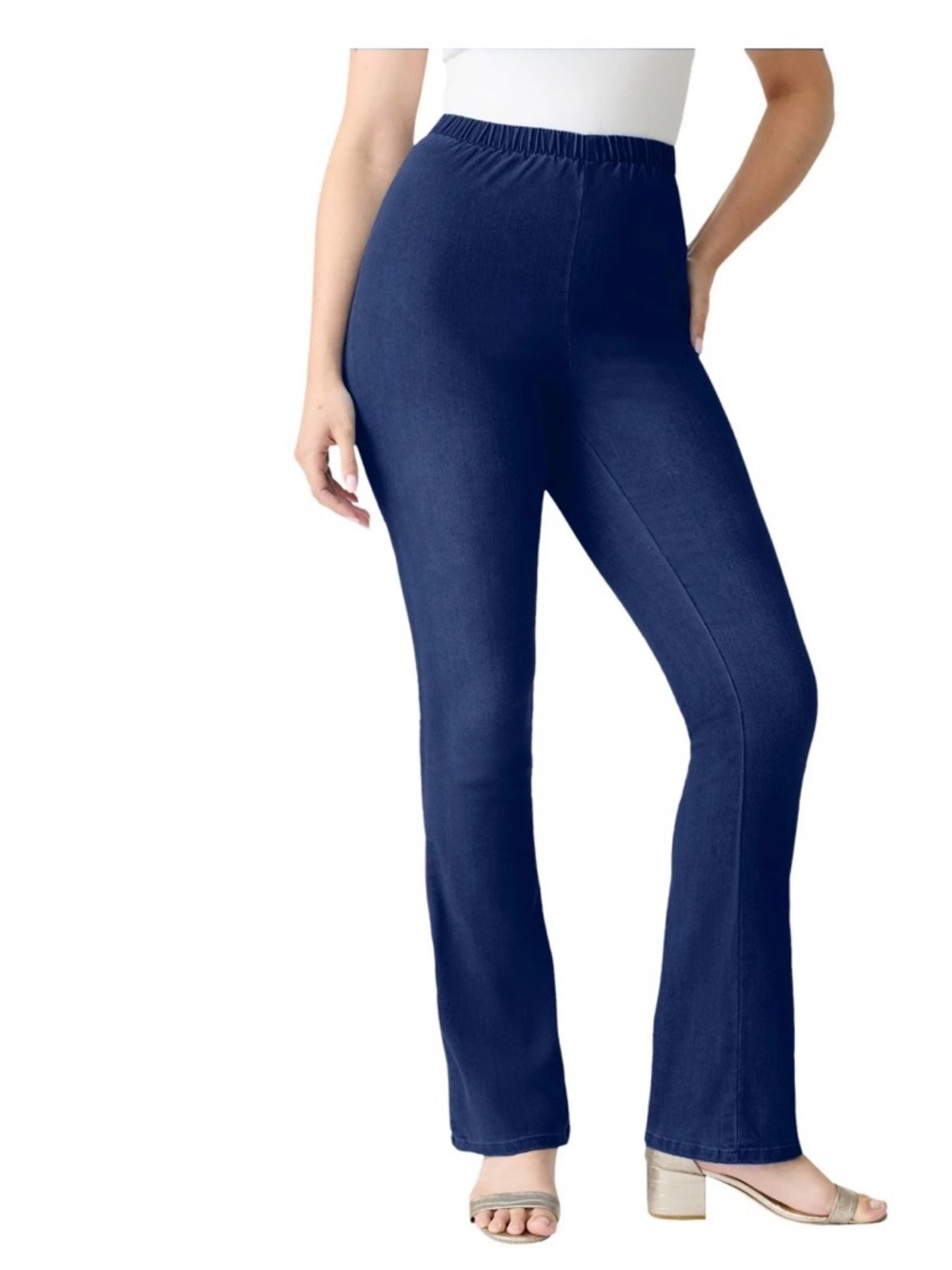 Navy High-Waist Flare Knit Pants
